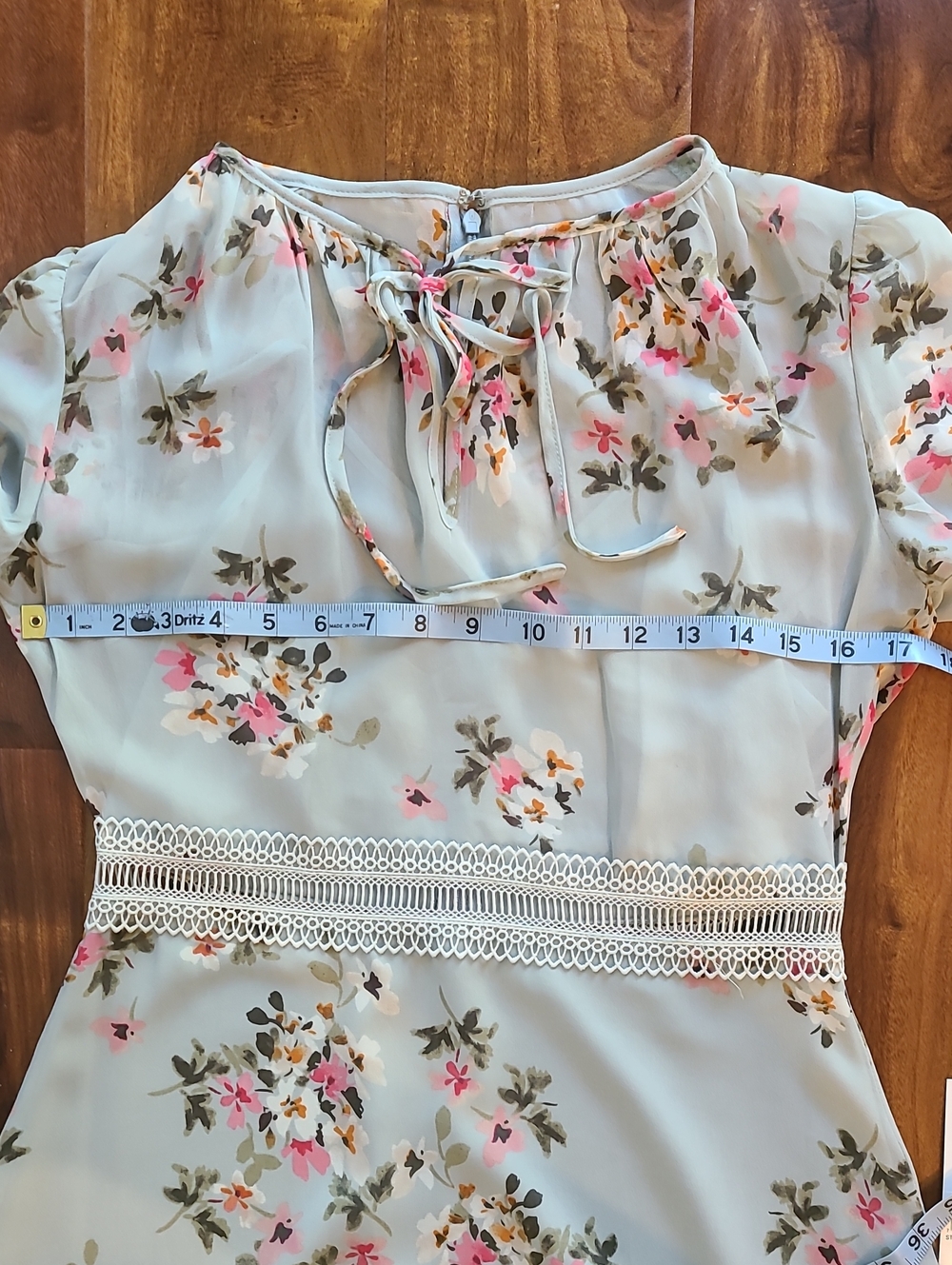 Donna Morgan Light Blue Floral Chiffon Dress with Pink Flowers - Picture 9 of 12